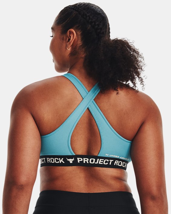 Women's Project Rock Crossback Training Ground Sports Bra, Blue, pdpMainDesktop image number 5
